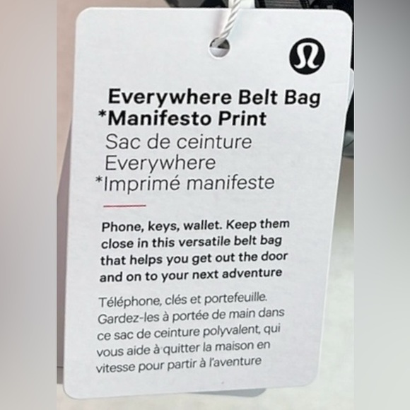 Lululemon NWT Unisex Everywhere Belt Bag 1L Manifesto Print Black/Silver - Picture 9 of 10